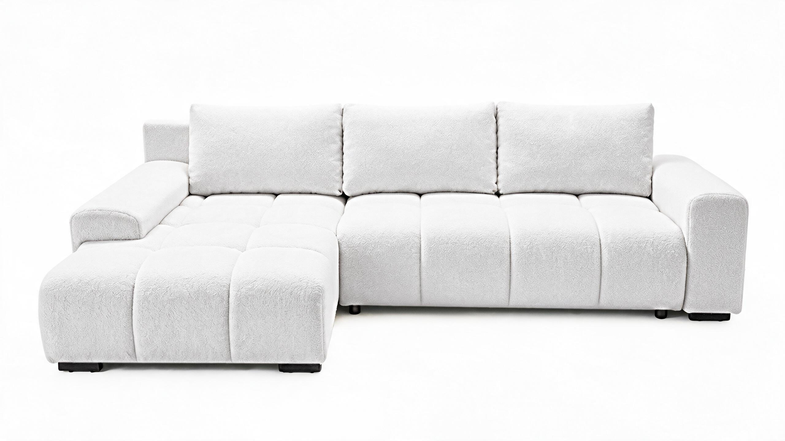 ECKSOFA Ovia mit Bettkasten und Schlaffunktion, Bouclé-Stoff in L-Form - Weiß, Textil (270/185cm)