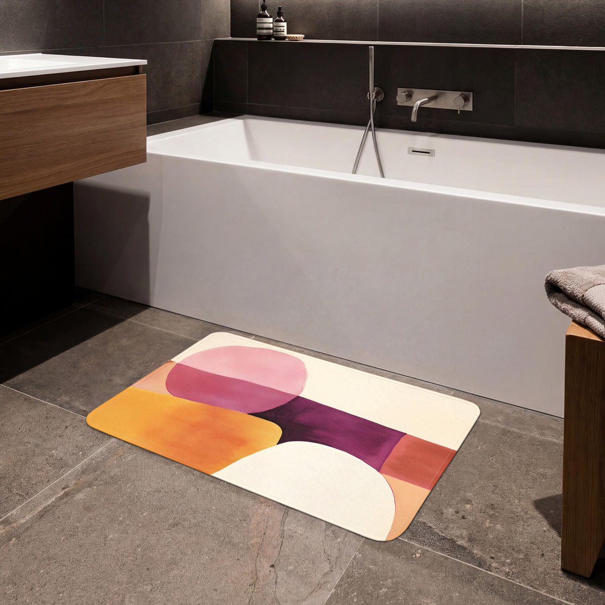 KOUPELNOVÁ PŘEDLOŽKA Tvary - abstraktní - barevné 80x50 cm - terakotová, textil/plast (80/50cm) - OnlyWow