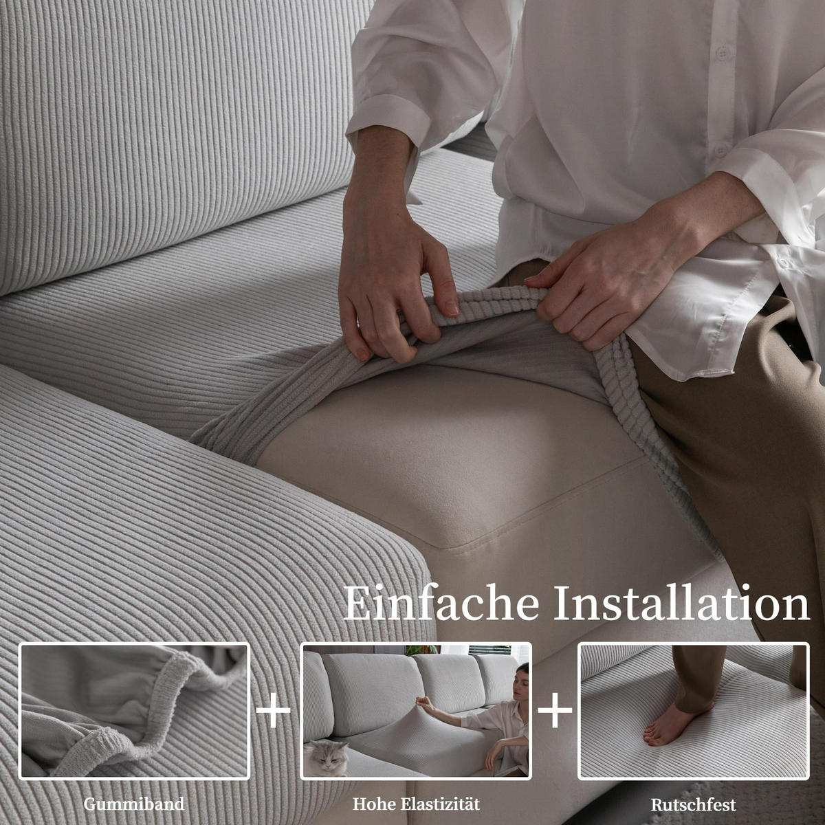 SOFABEZUG Hohe Elastizität, Rutschfeste, Grau 1 Stück - Grau, Textil (85/135cm) - Kaket