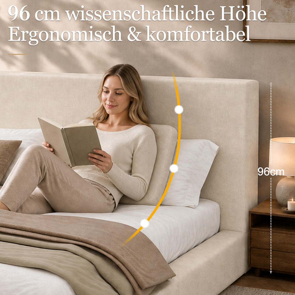 POLSTERBETT 160/200 mit gepolstertem Kopfteil und Lattenrost in Beige - Beige, Holzwerkstoff/Textil (160/200cm) - EVRYAE