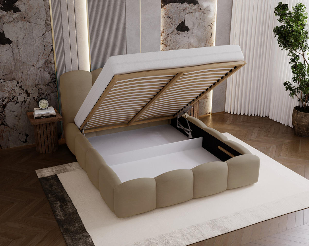 POLSTERBETT 160x200 cm Zenna mit Lattenrost, Bettkasten, Braun - Braun, Holz/Textil (160/200cm) - Emporius