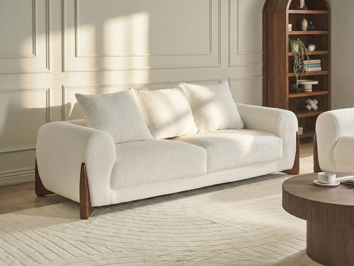 3-SITZER-SOFA Bouclé Weiß Vinliden - Weiß/Braun, Textil (180/62/87cm) - Beliani