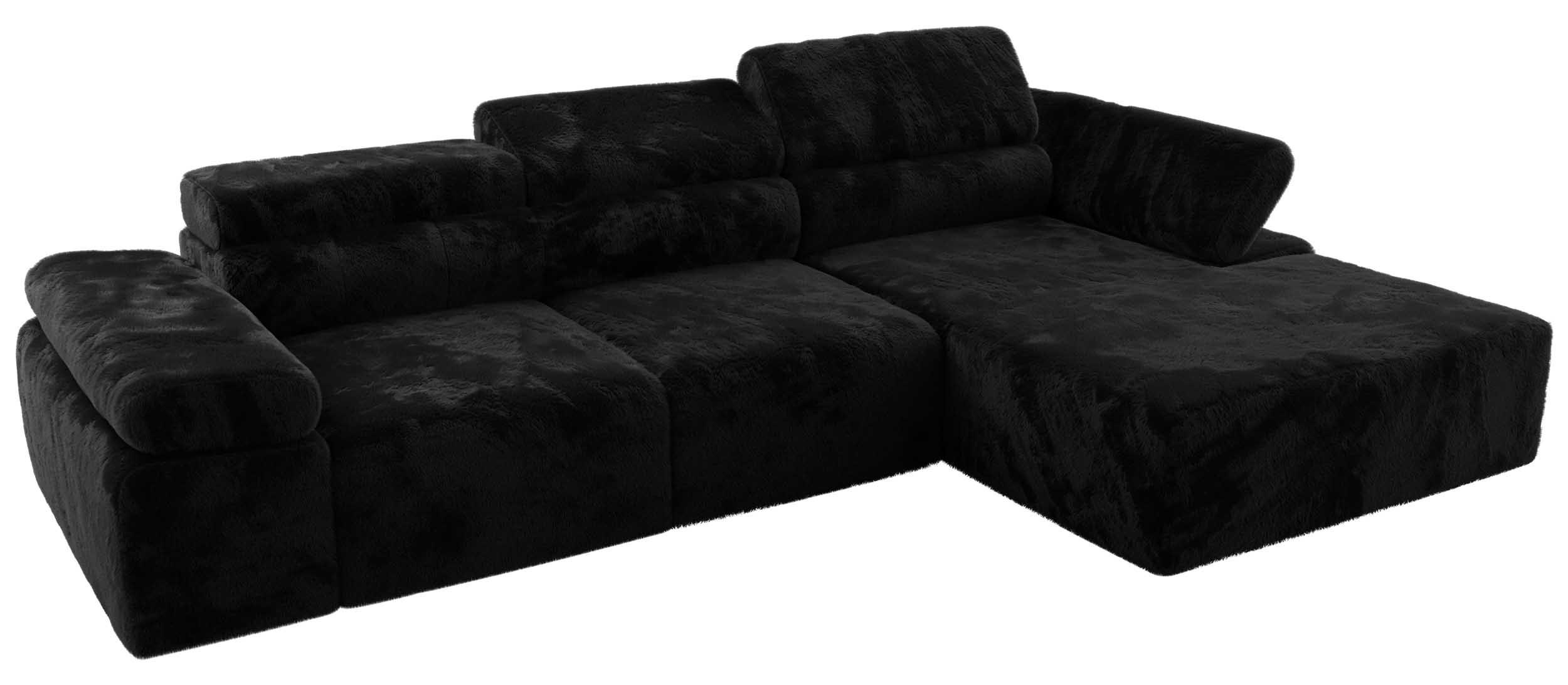 ECKSOFA RILASSO L Schwarz Plüsch - rechts - Schwarz, Kunststoff/Textil (174/296cm) - MKS