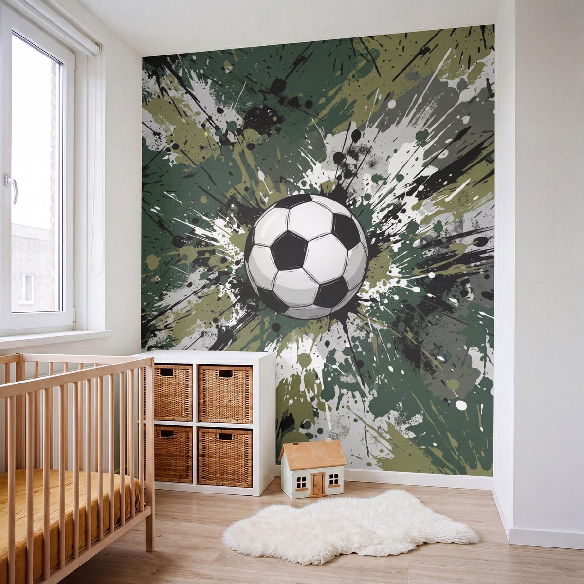 KINDERTAPETE - Fußball - Farbe - Spritzer - Grün - 160x200 cm - Dunkelgrün, Papier (160/200cm) - OnlyWow