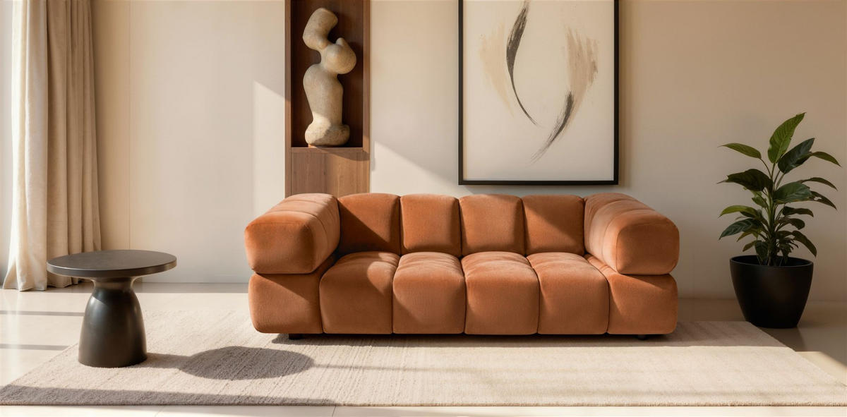 SOFA 3-sitzer Blanche In Bluvel - Rotbraun, Holzwerkstoff/Textil (240/70/96cm) - Fun Möbel