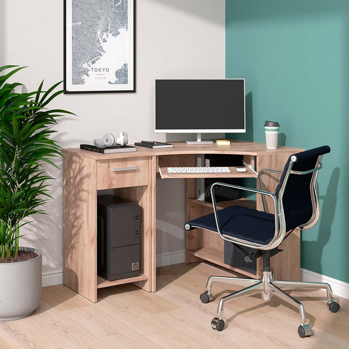 ECKSCHREIBTISCH Odin Sonoma 83 x 76 cm Set mit PC-Schrank - Sonoma Eiche, Holzwerkstoff (76/83/77cm) - Vicco