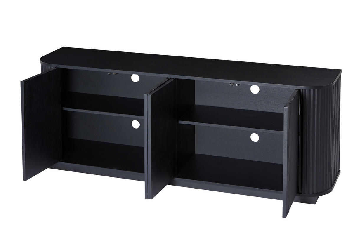 SIDEBOARD 162,5/38/61 cm in Schwarz mit 4 Türen & Wellenfront - Schwarz, Metall (162/61/38cm) - BEAOK