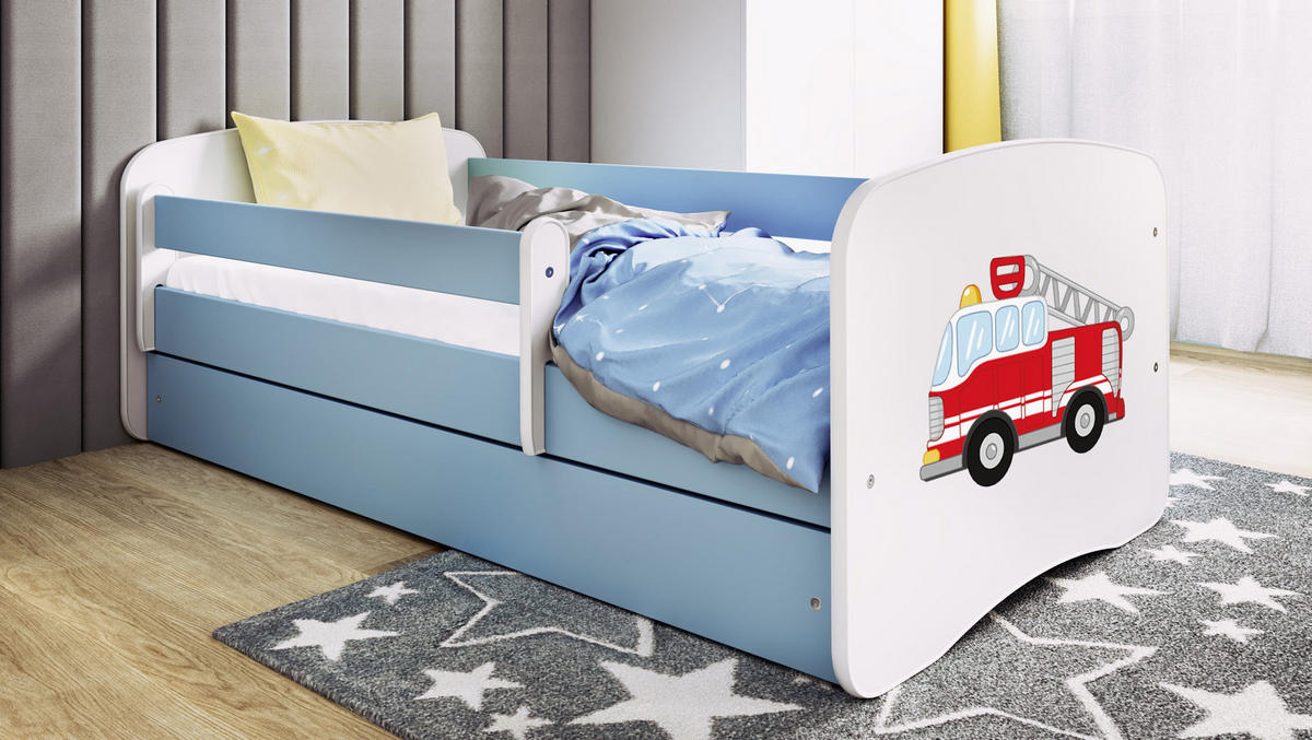KINDERBETT Emily mit Schublade und Matratze, Blau 70x140 cm - Blau/Rot, Holzwerkstoff (140/70cm) - WFL GROUP