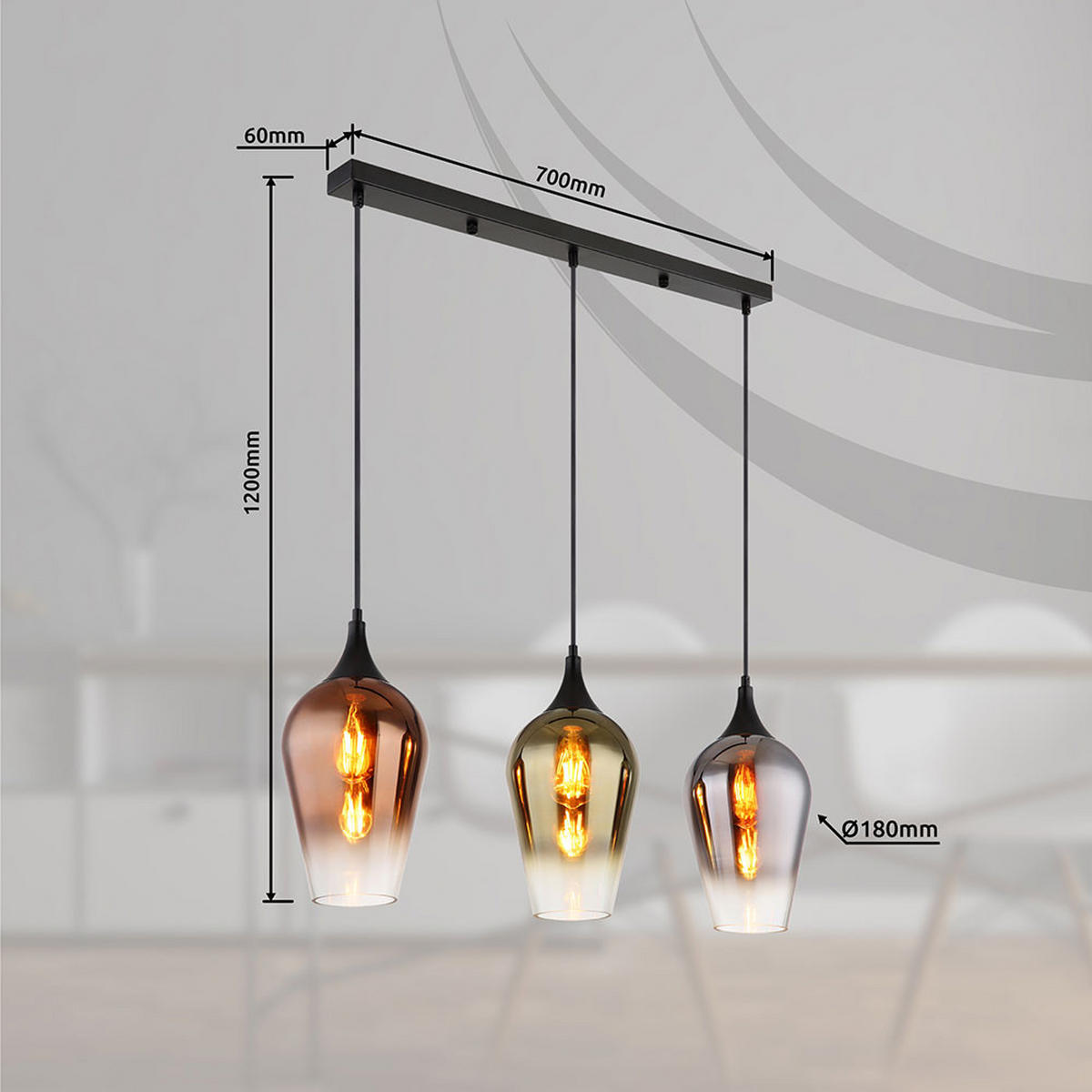 HÄNGELEUCHTE Glas Bunt Schwarz - Multicolor, Glas (83/18/120cm) - Globo Lighting