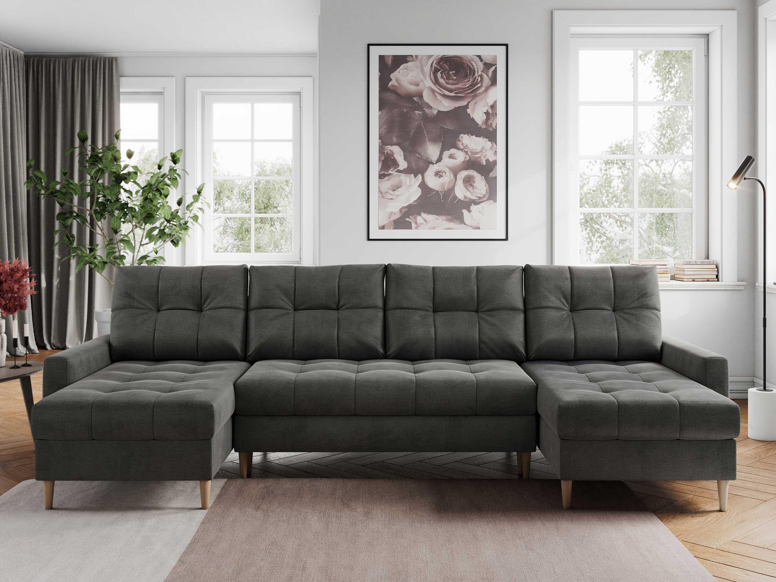 WOHNLANDSCHAFT Colin U Velvet Dunkelgrau - Dunkelgrau/Braun, Holz/Textil (290/75/140cm) - MKS