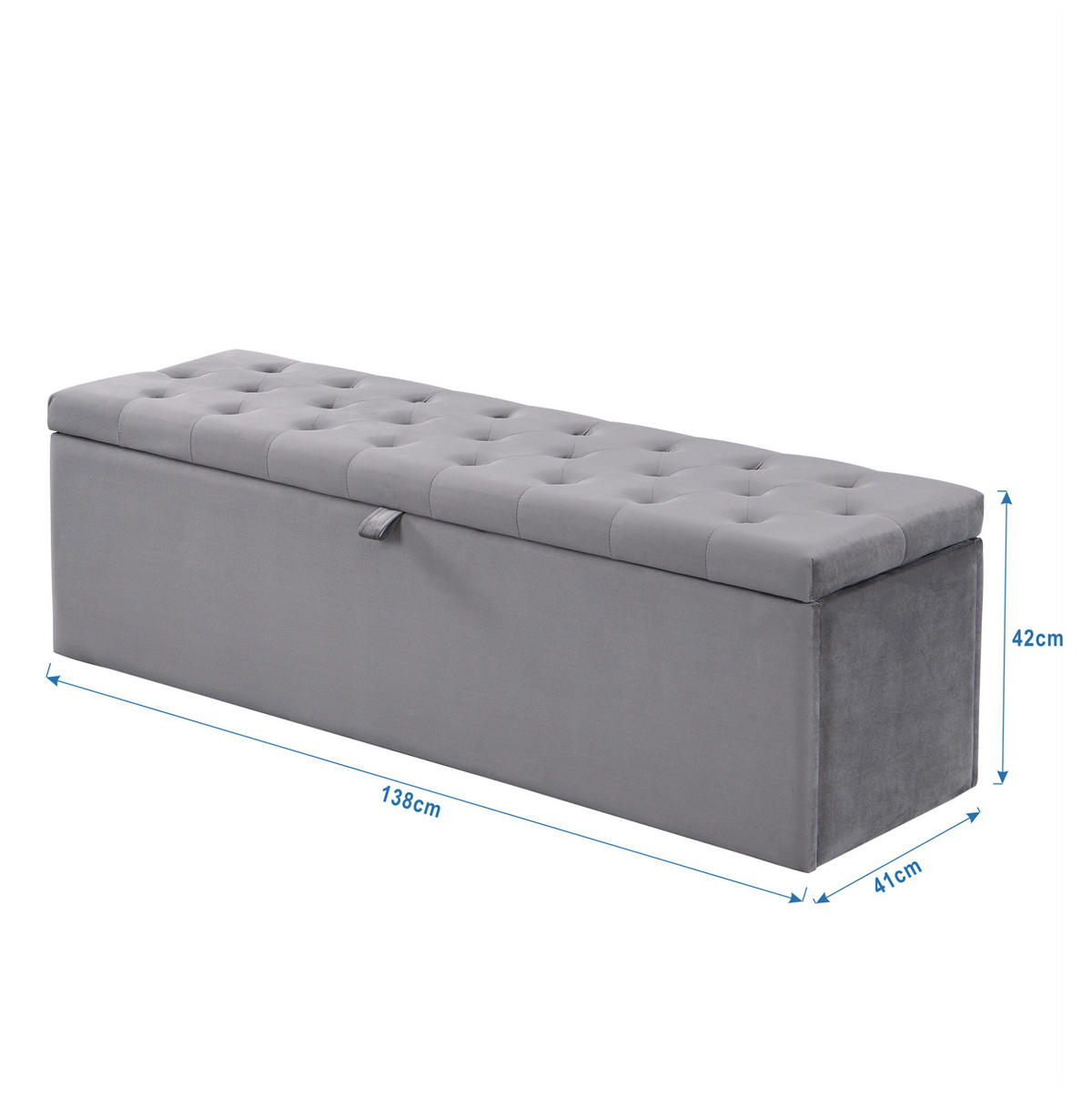 POLSTERBANK Grau 138/41/42 cm aus Samt mit Stauraum - Grau, Textil (41/42/138cm) - OKWISH