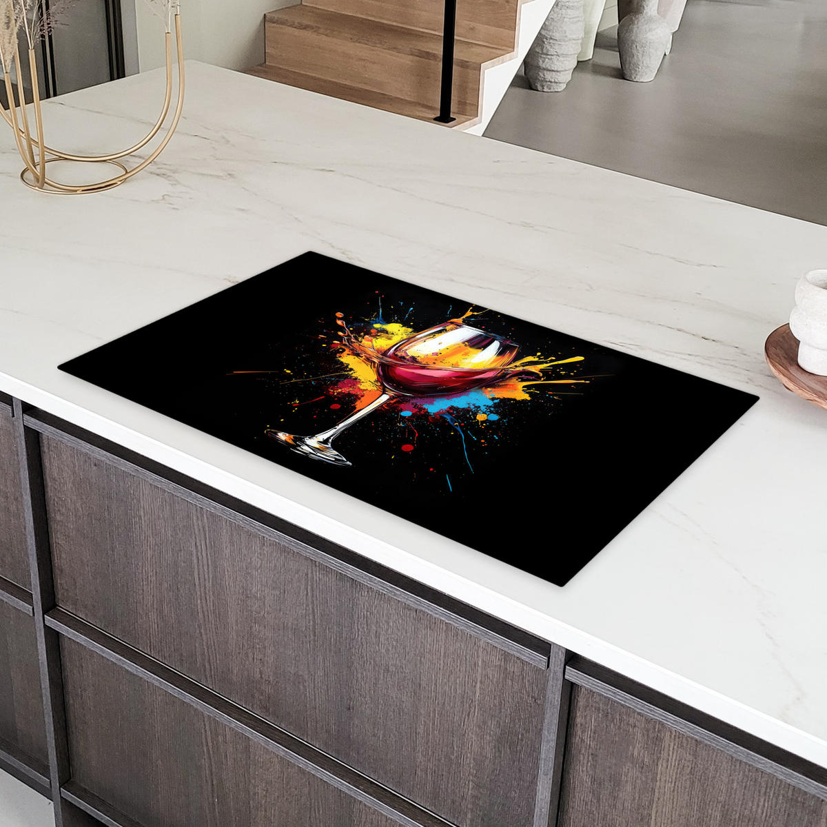 HERDABDECKPLATTE Wein - Glas - Graffiti - Getränk - Rot - Farbe 91x52 cm - Weinrot, Kunststoff (91.2/52/0.2cm) - MuchoWow