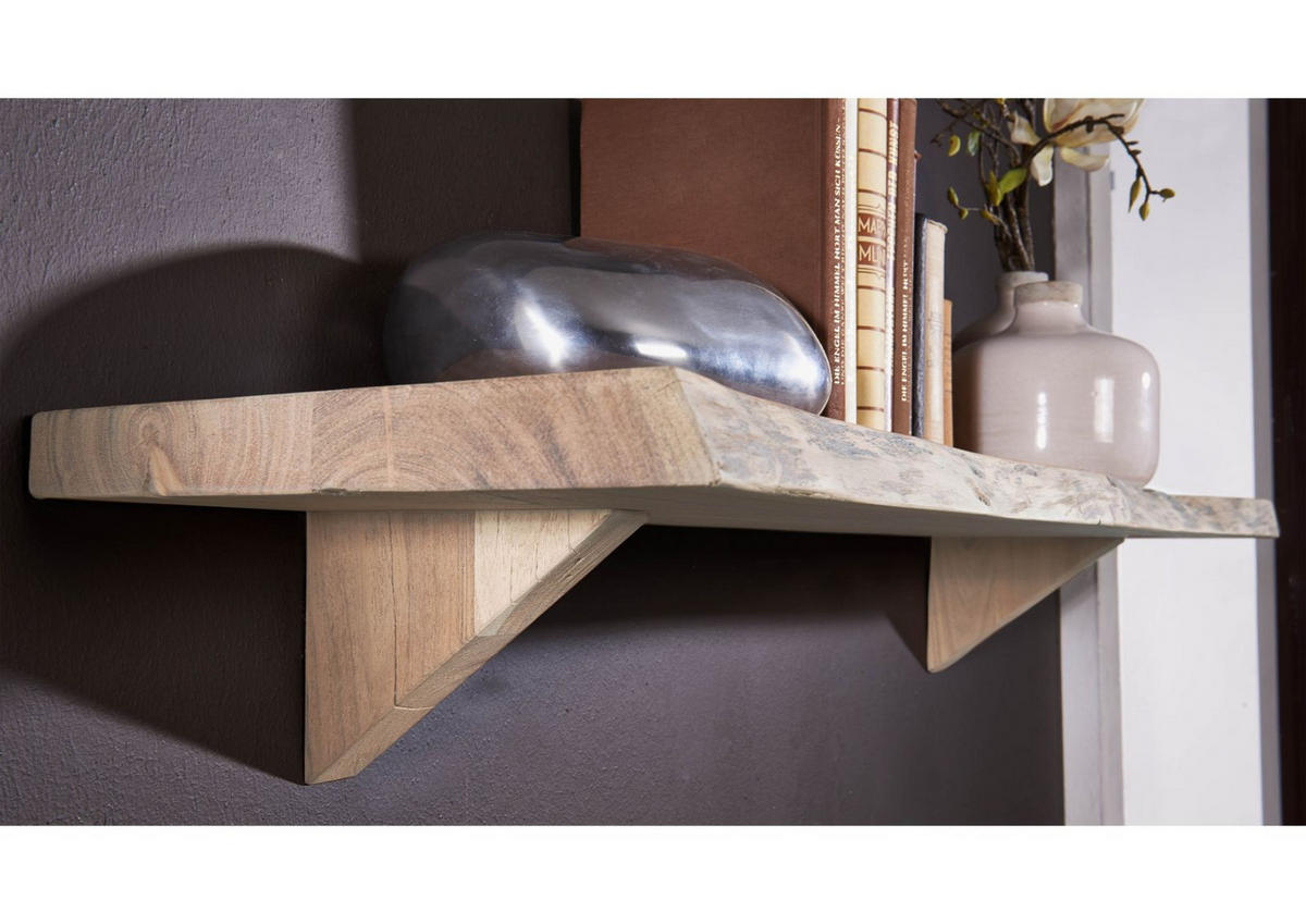 WANDREGAL Akazie 120x30x18 Natural Stone lackiert FREEFORM #139 - Beige, Holz (120/18/30cm) - Massivmoebel24