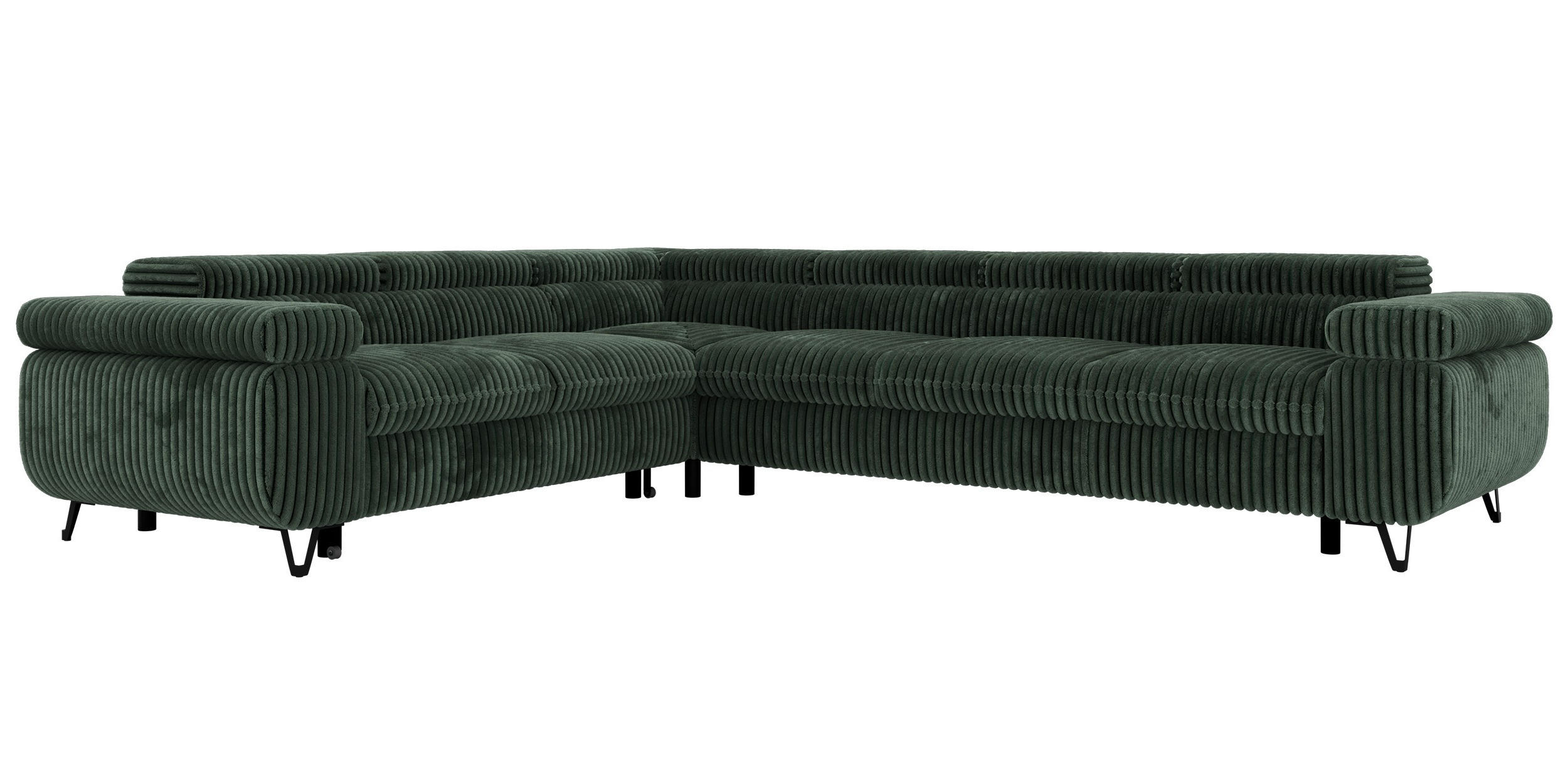 ECKSOFA NORDEN L - Dunkelgrün Cord - Rechts Seite - Dunkelgrün/Schwarz, Textil/Metall (329/269cm) - MKS