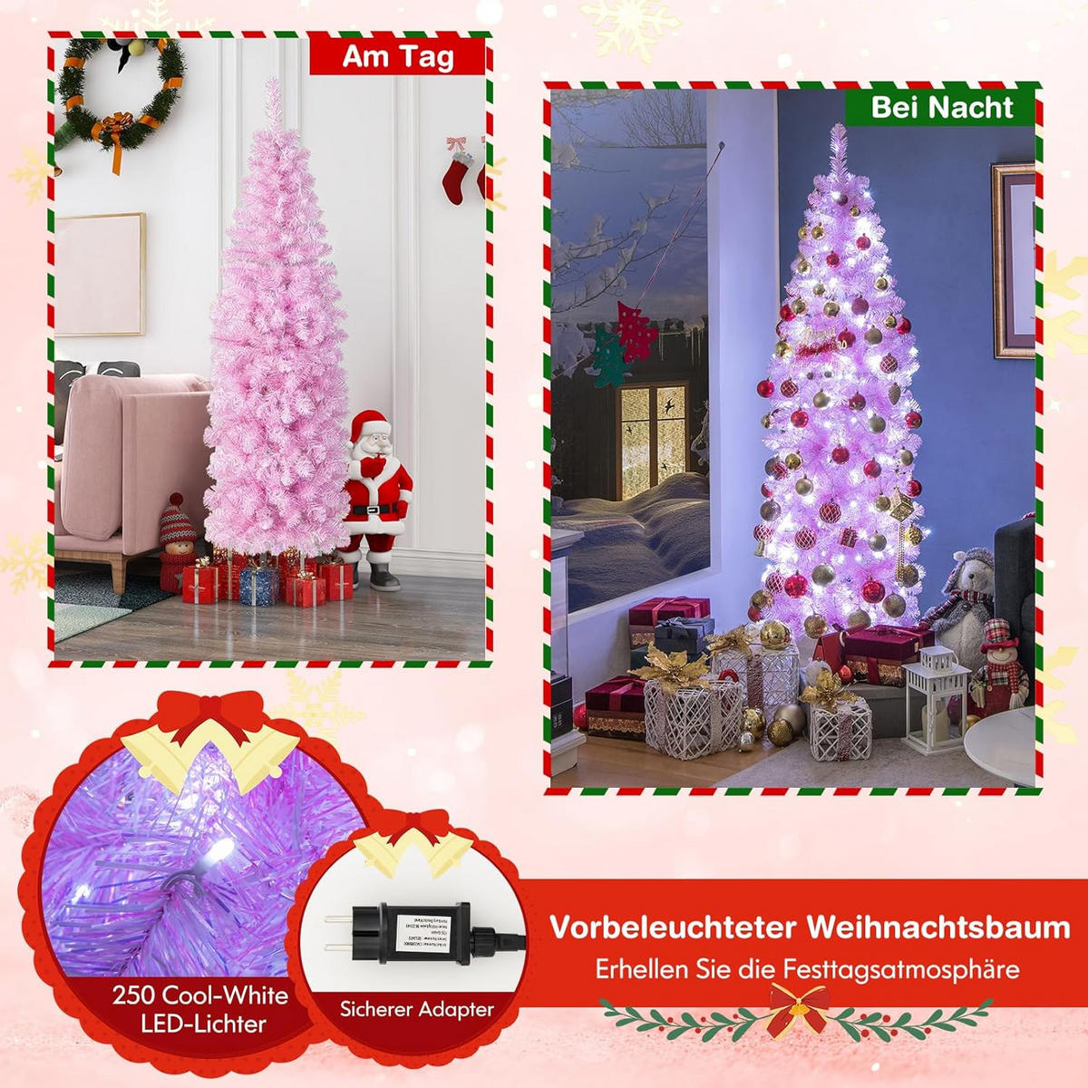 TANNENBAUM 180cm Rosa - Pink, Kunststoff (180cm) - COSTWAY