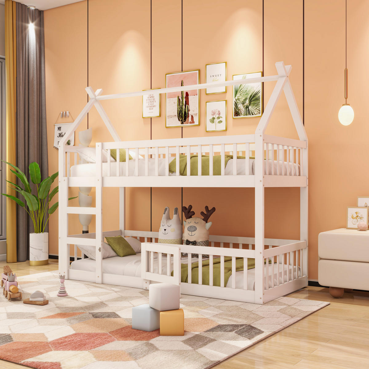 ETAGENBETT 90x200 Weiß Massivholz Treppe Loft - Weiß, Holz (90/200cm) - FLIEKS