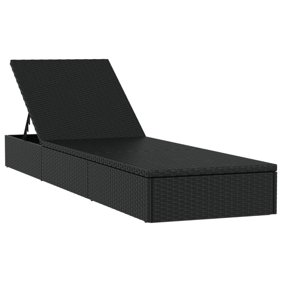 SONNENLIEGEN 2 Stk. Mit Tisch Schwarz Poly Rattan - Schwarz, Kunststoff (55/62/201cm) - vidaXL
