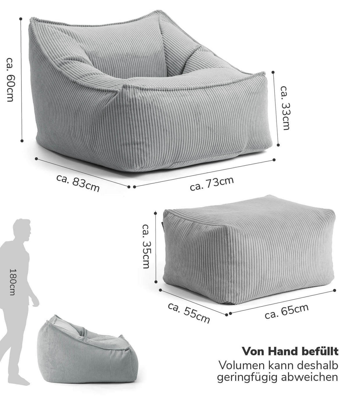 SITZSACK mit Hocker Der Lümmel - Grau, Textil (73/60/138cm) - Mokebo