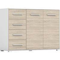 KOMMODE Frida 01 2D4S Weiss/Sonoma 135 cm - Alufarben/Weiß, Holzwerkstoff/Kunststoff (135/95/45cm) - imoebel24