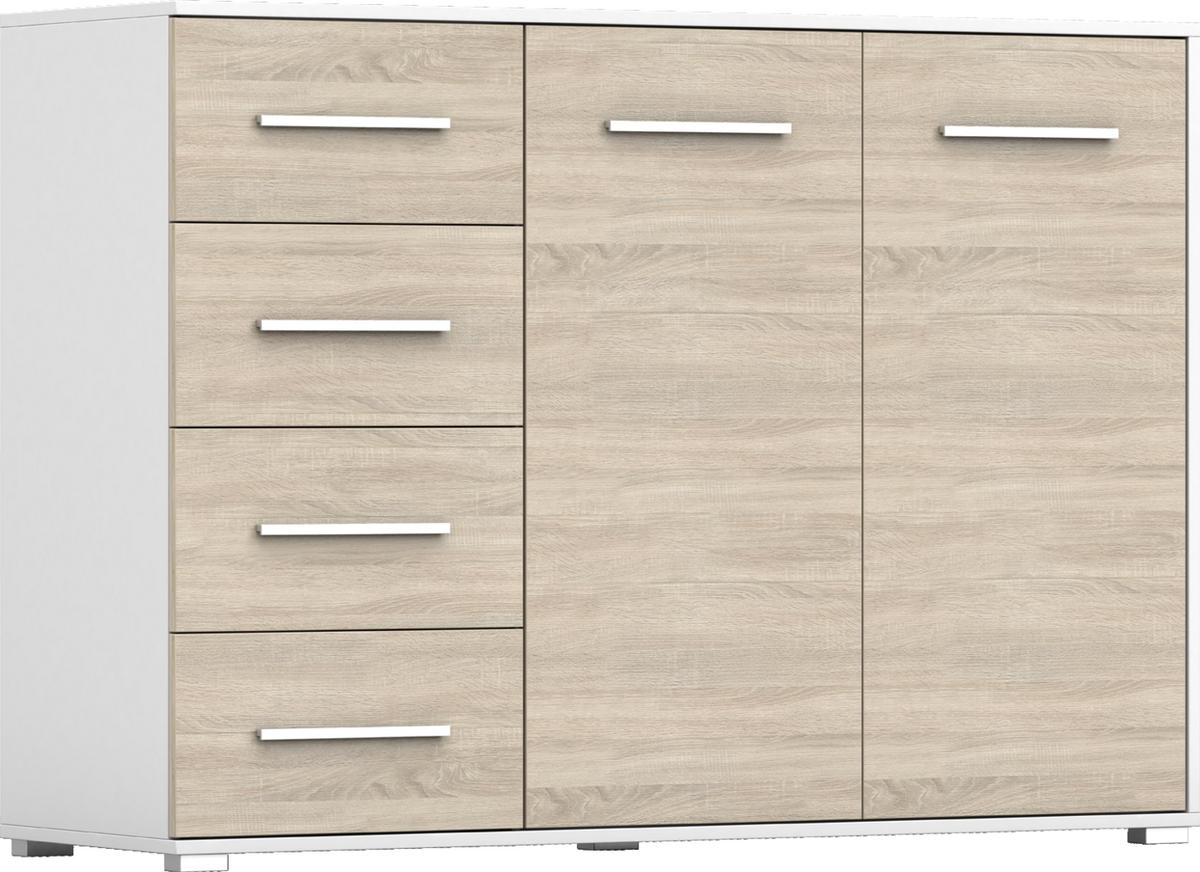 KOMMODE Frida 01 2D4S Weiss/Sonoma 135 cm - Alufarben/Weiß, Holzwerkstoff/Kunststoff (135/95/45cm) - imoebel24