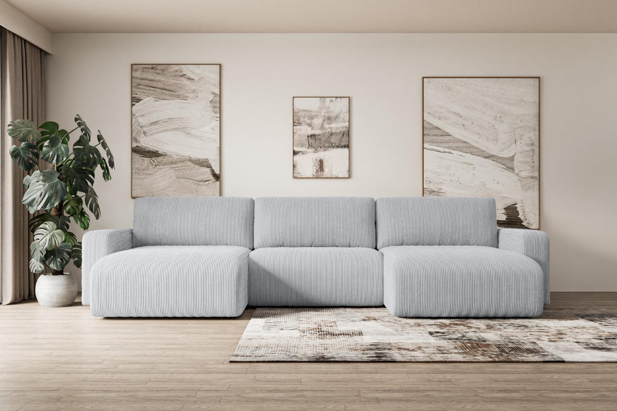 WOHNLANDSCHAFT mit Schlaffunktion und Bettkasten KLEEA-U - 347x143x83 cm Grau Cord - Schwarz/Grau, Holzwerkstoff/Kunststoff (347/83/143cm) - ALTDECOR