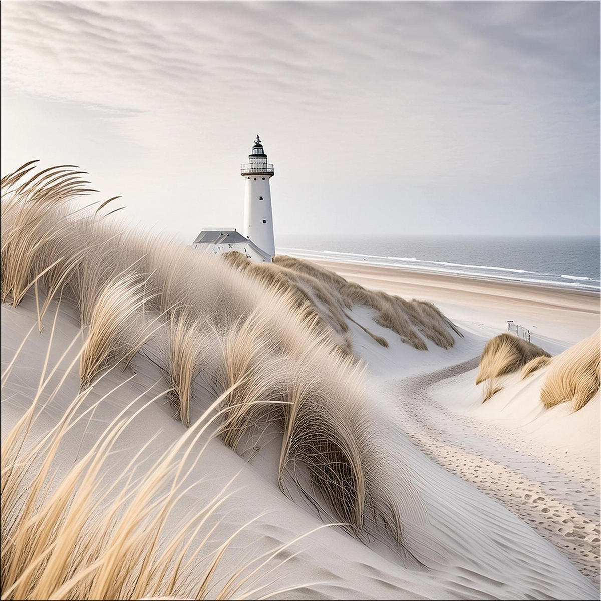 GLASBILD 50x50 cm Strand und Meer Leuchtturm - Beige, Glas (50/50cm) - artissimo