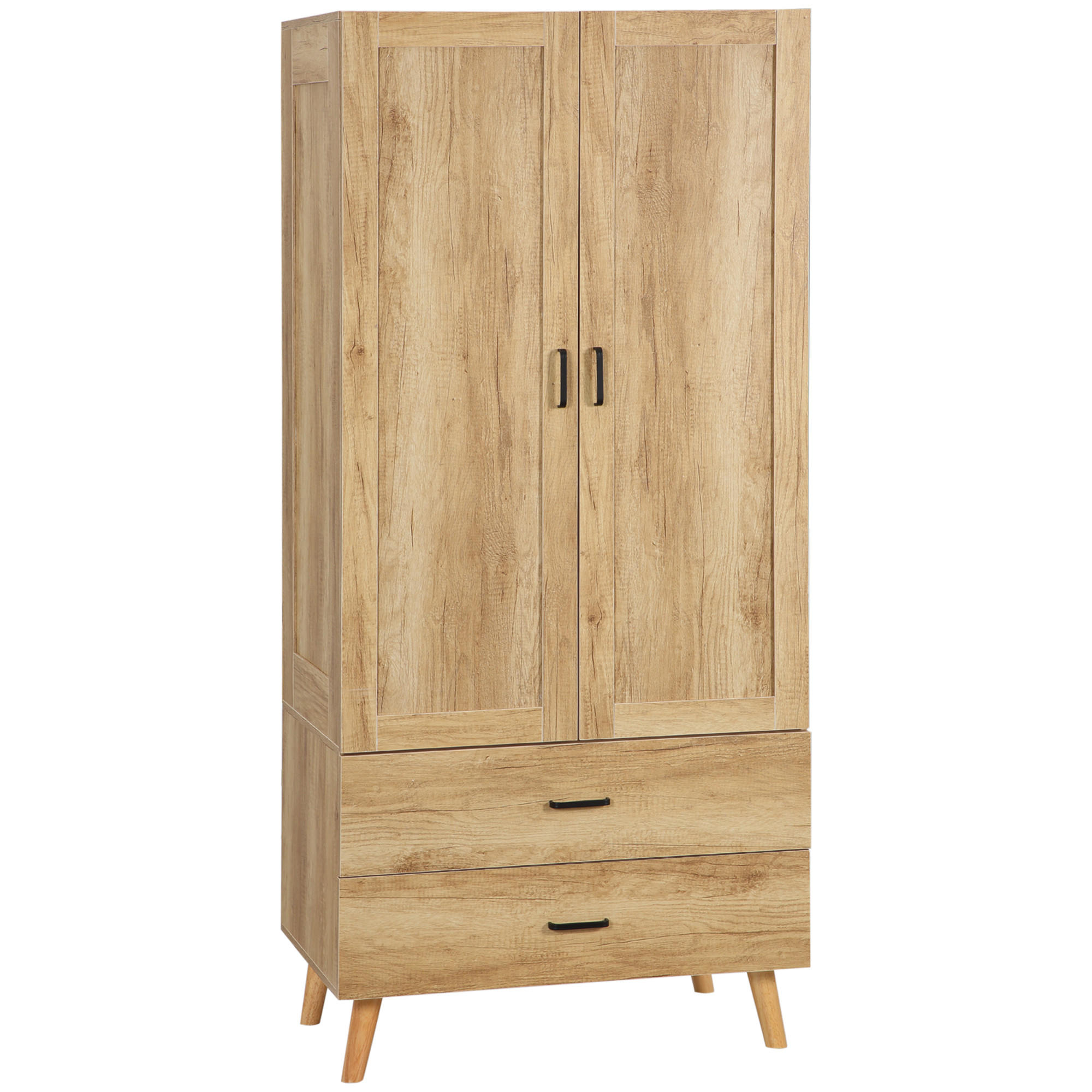 KLEIDERSCHRANK DE-17167 2 Türen & 2 Schubladen mit Kleiderstange Natur - Naturfarben, Holzwerkstoff (54/180/80cm) - ComfortXL