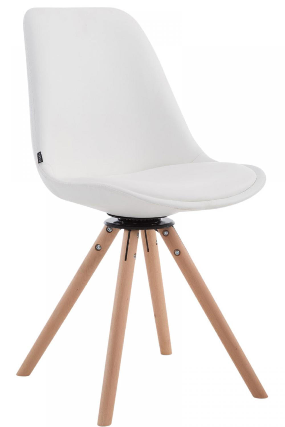 STUHL Lederlook weiß - Eukalyptusholzfarben/Weiß, Holz/Textil (48/84/56cm) - CLP