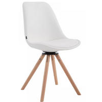 STUHL Lederlook weiß - Eukalyptusholzfarben/Weiß, Holz/Textil (48/84/56cm) - CLP