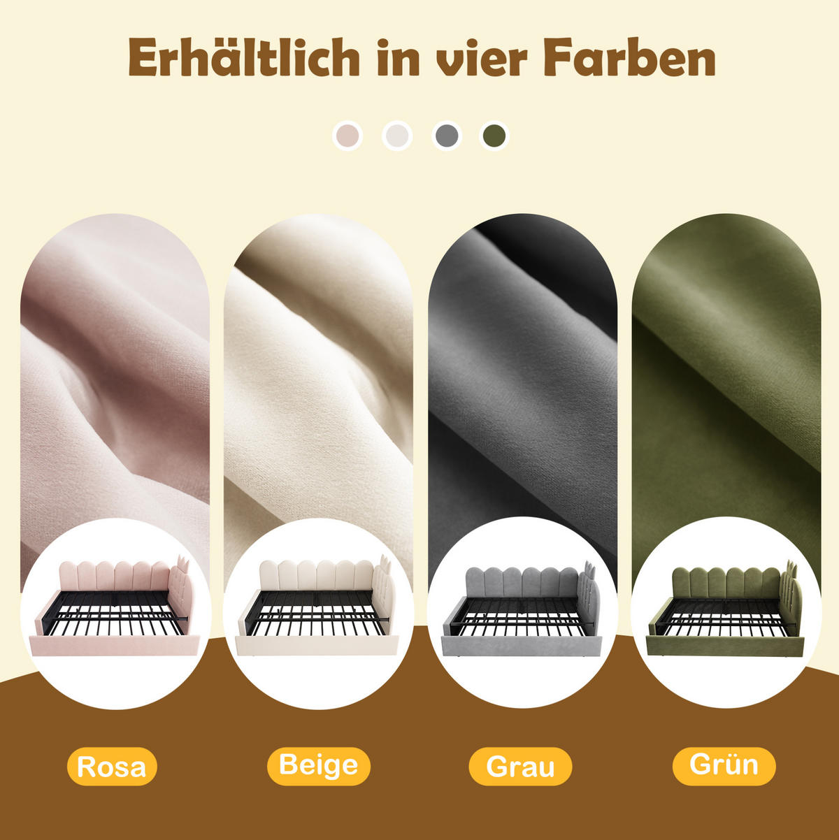 KINDERBETT Polsterbett 90/200 cm aus Samt mit Ausziehbett im Kronen-Design Rosa - Rosa, Textil (90/200cm) - Modenvie