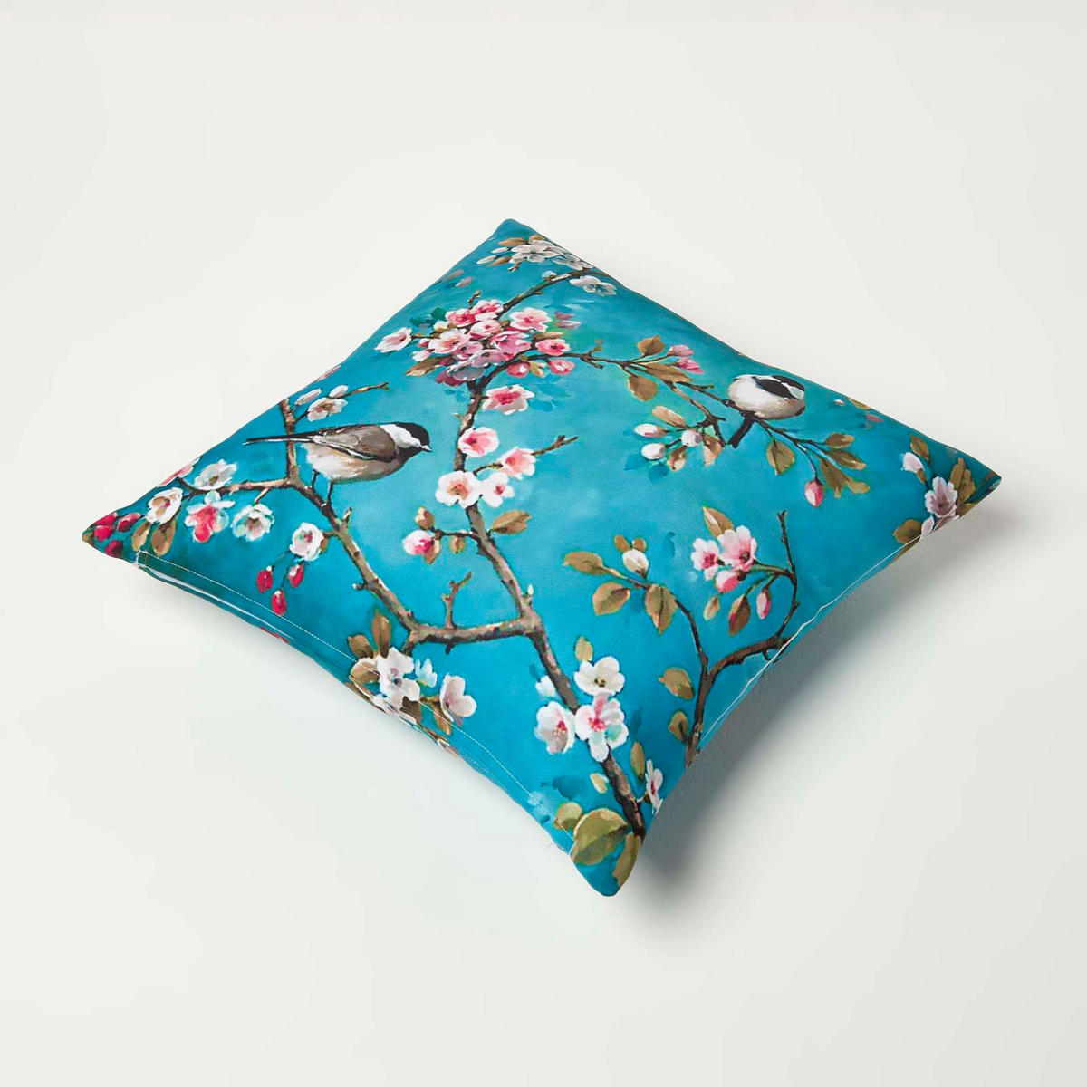OUTDOOR-KISSEN 2er-Set 45/45 cm – Vögel & Zweige - Blau, Textil (45/45cm) - Homescapes