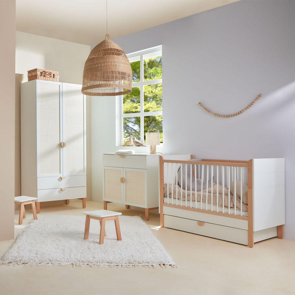POKOJ PRO MIMINKO 3DÍLNÝ Laurie Bílá a dřevo - bílá, kompozitní dřevo (123.5/90/64cm) - Petits-meubles