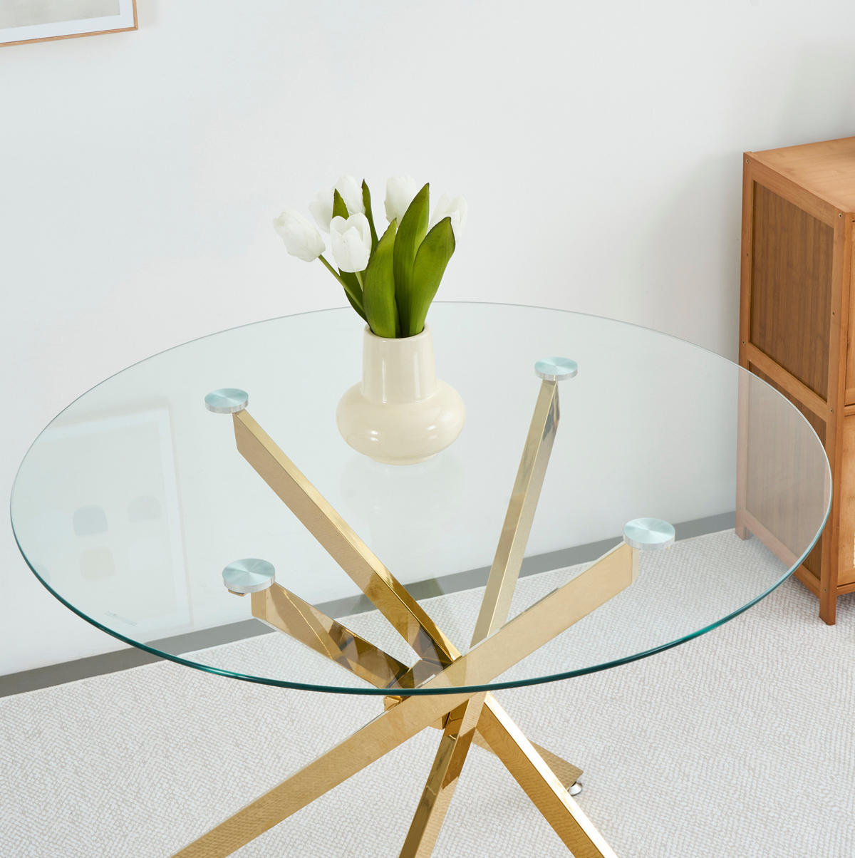 ESSTISCH 80/76/80 cm Gold aus Glas und Metall mit Kreuzfuß - Goldfarben, Metall (80/80/76cm) - OKMYHOME