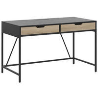 SCHREIBTISCH schwarz/heller Holzfarbton 120/60/75 cm Jena - Schwarz, Holzwerkstoff (60/120/75cm) - Beliani