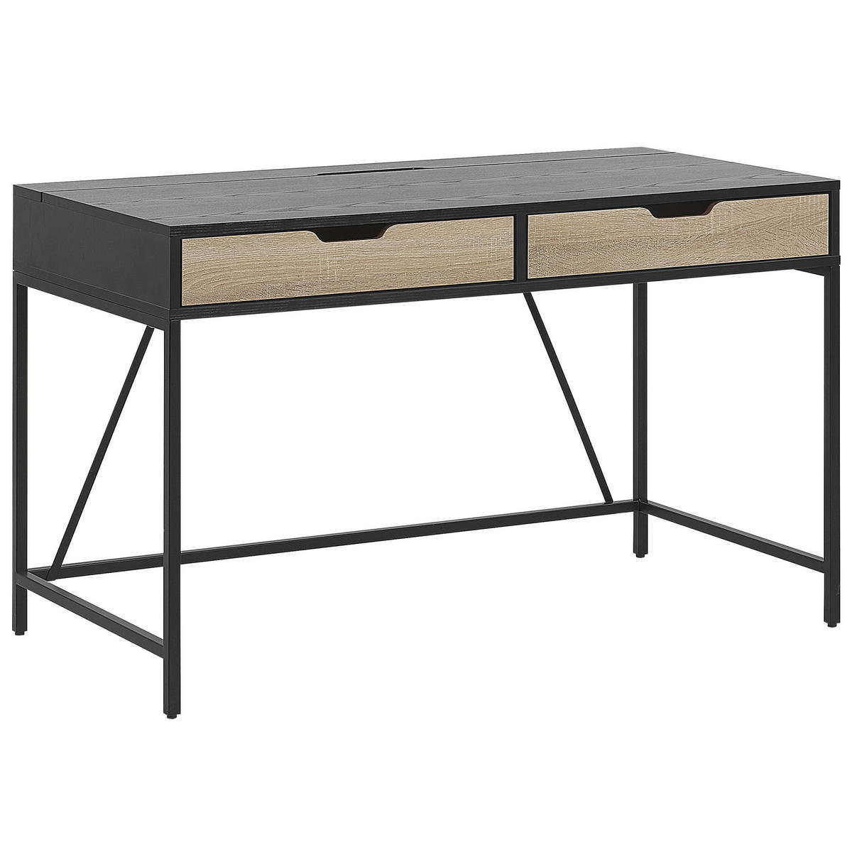 SCHREIBTISCH schwarz/heller Holzfarbton 120/60/75 cm Jena - Schwarz, Holzwerkstoff (60/120/75cm) - Beliani