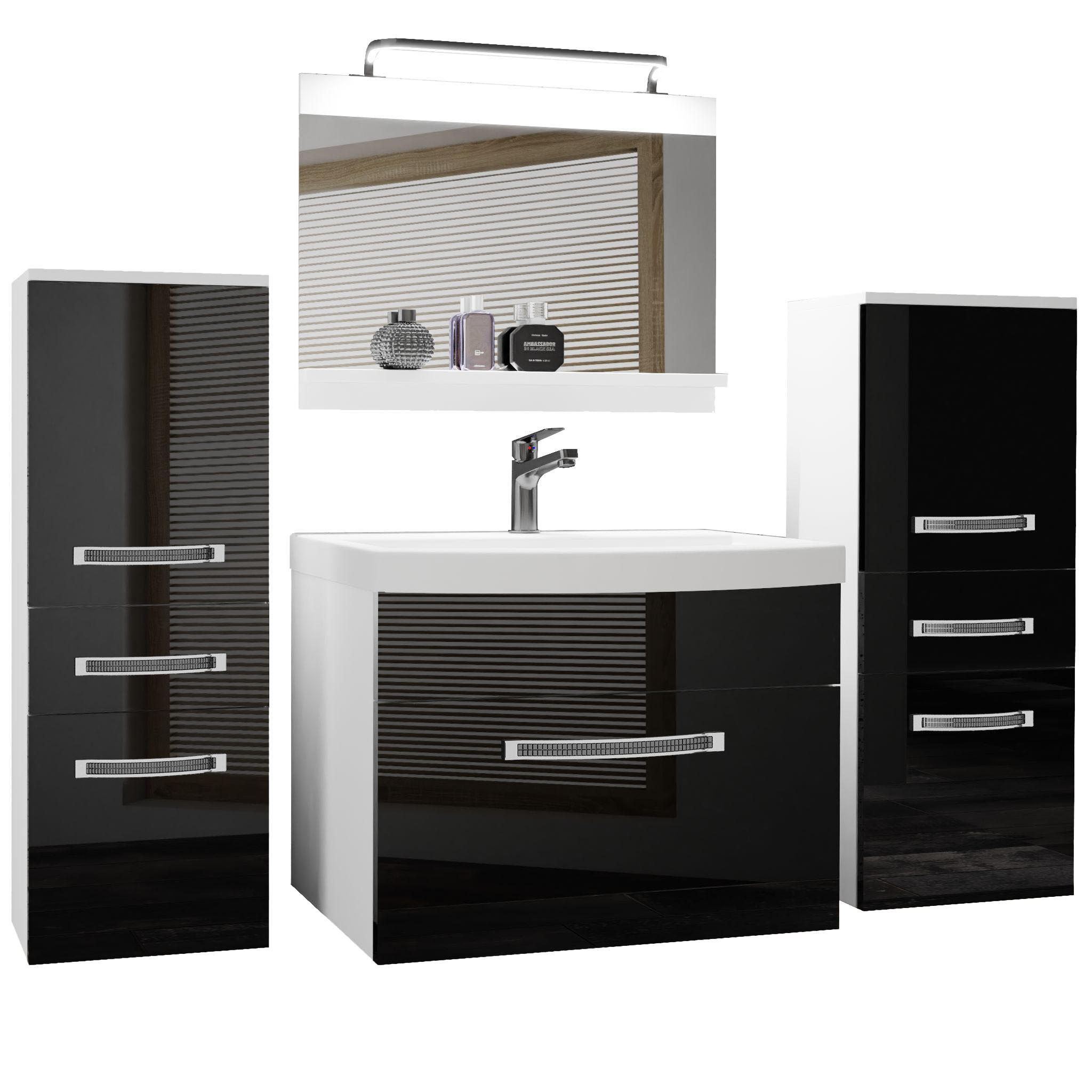 BADMÖBEL Badezimmer Schwarz Glänzend - Schwarz, Holz (140/81/40cm) - B BELINI GROUP