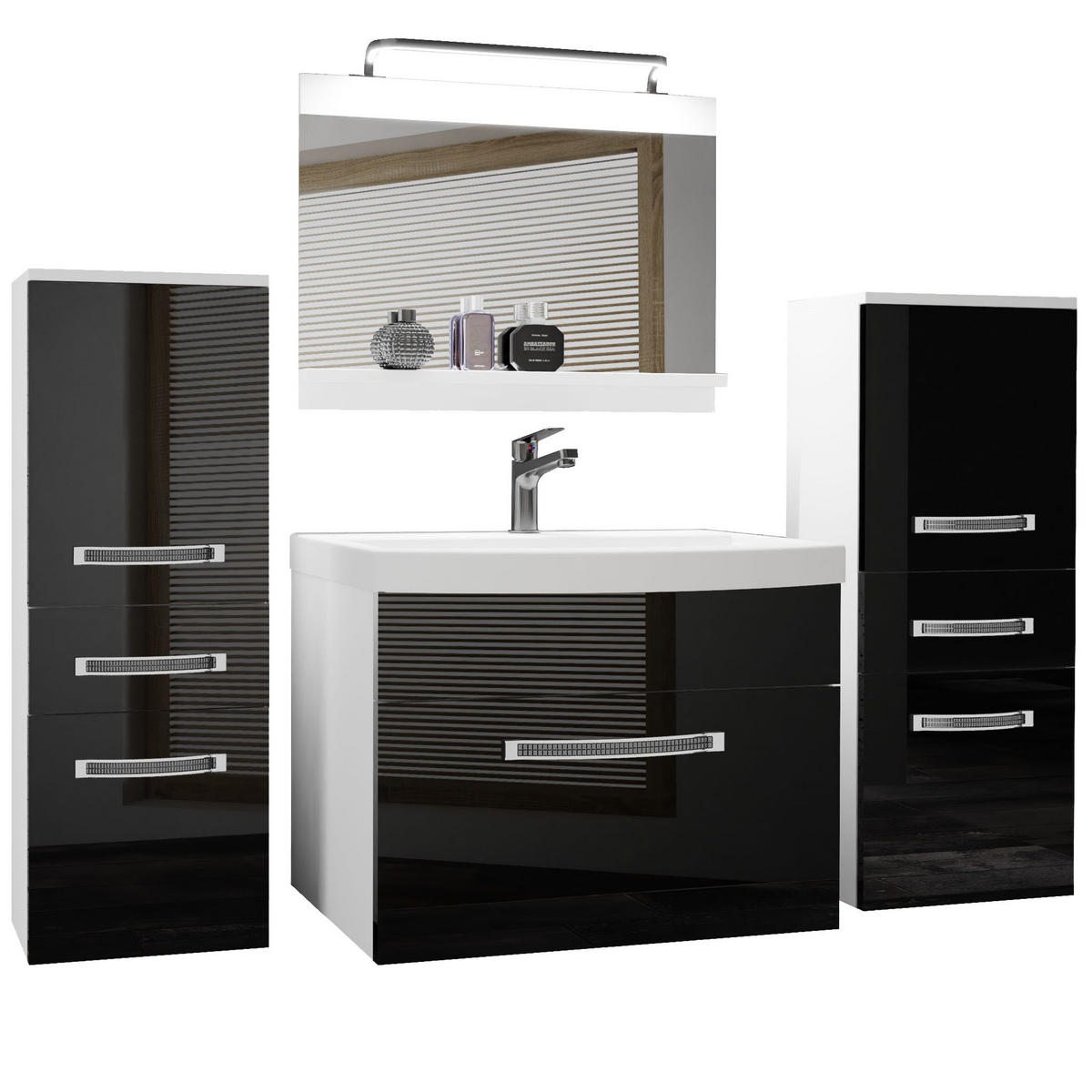 BADMÖBEL Badezimmer Schwarz Glänzend - Schwarz, Holz (140/81/40cm) - B BELINI GROUP