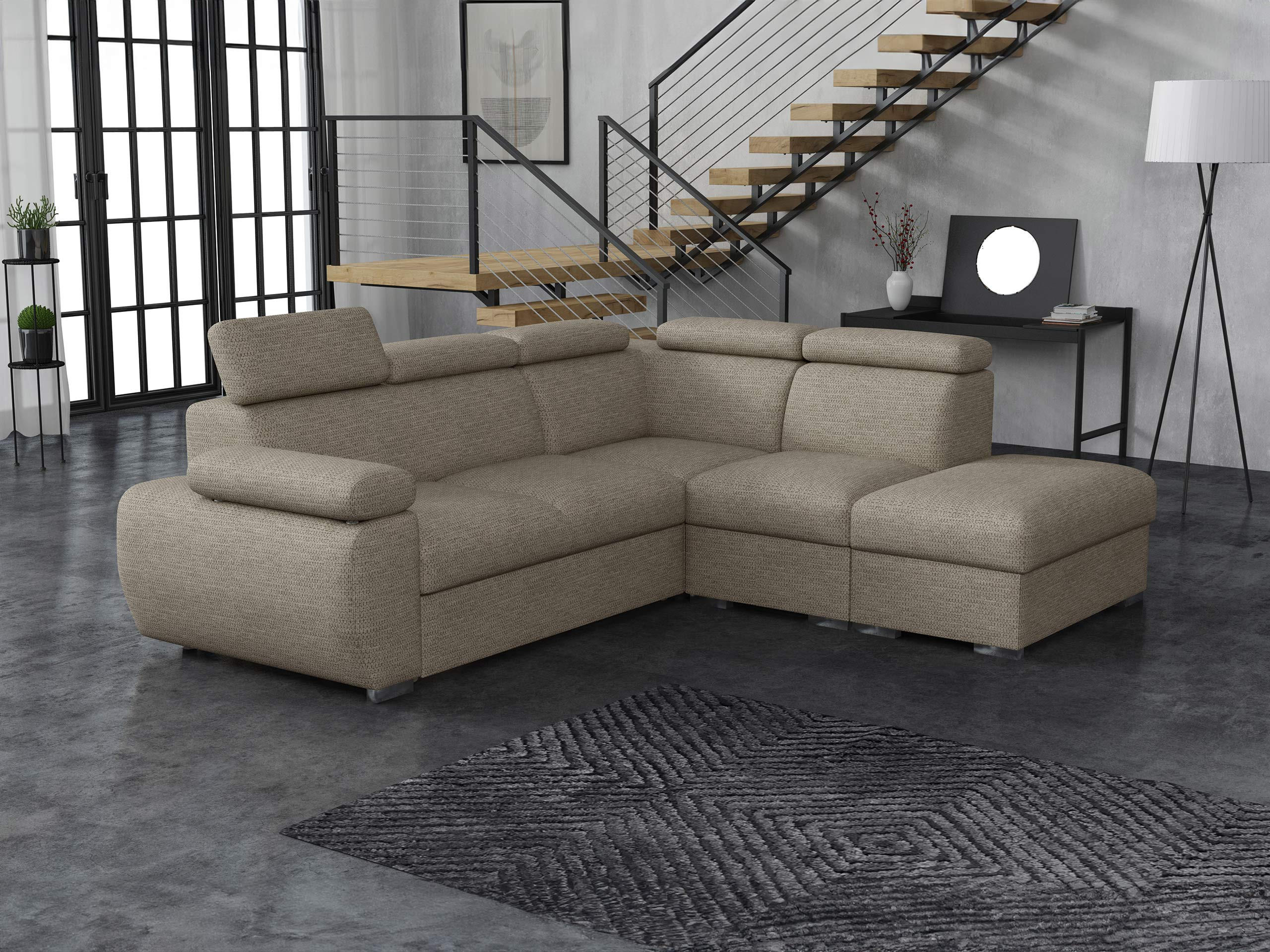 ECKSOFA Boston 2RR1P, Seite: Rechts 2R+R+1P(65)+PUFAP - Kaschmir/Silberfarben, Holz/Textil (260/230cm) - MIRJAN24