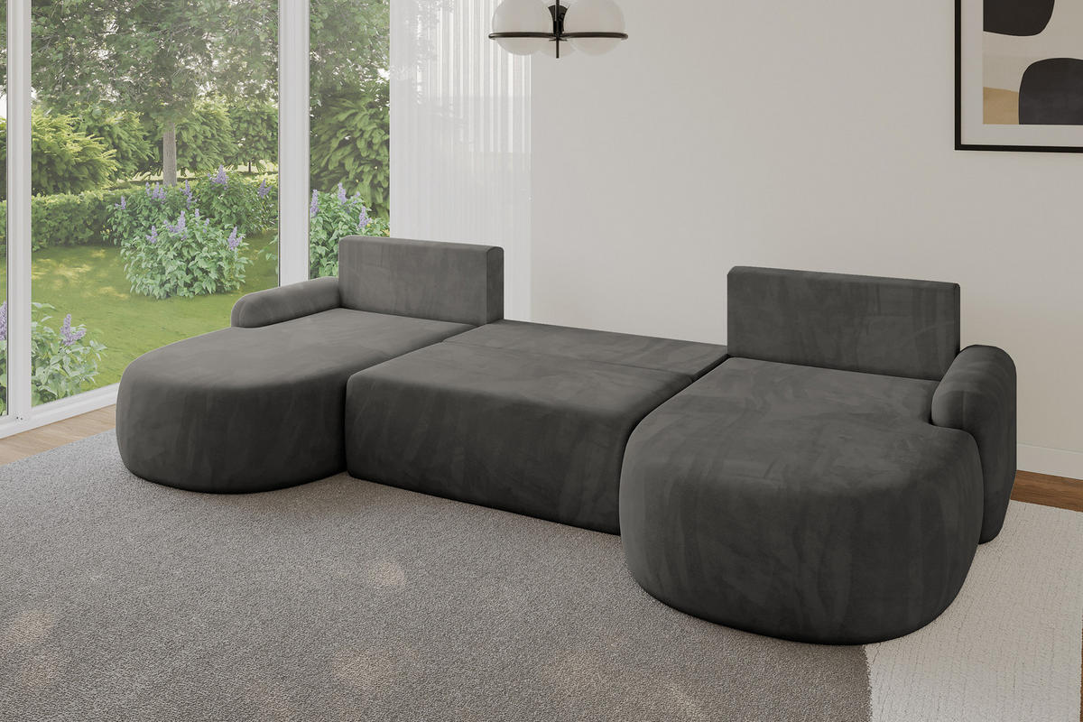 WOHNLANDSCHAFT mit Schlaffunktion und Bettkasten LIRA-U - 335x172x89 Dunkelgrau - Dunkelgrau, Holzwerkstoff/Textil (335/89/172cm) - ALTDECOR