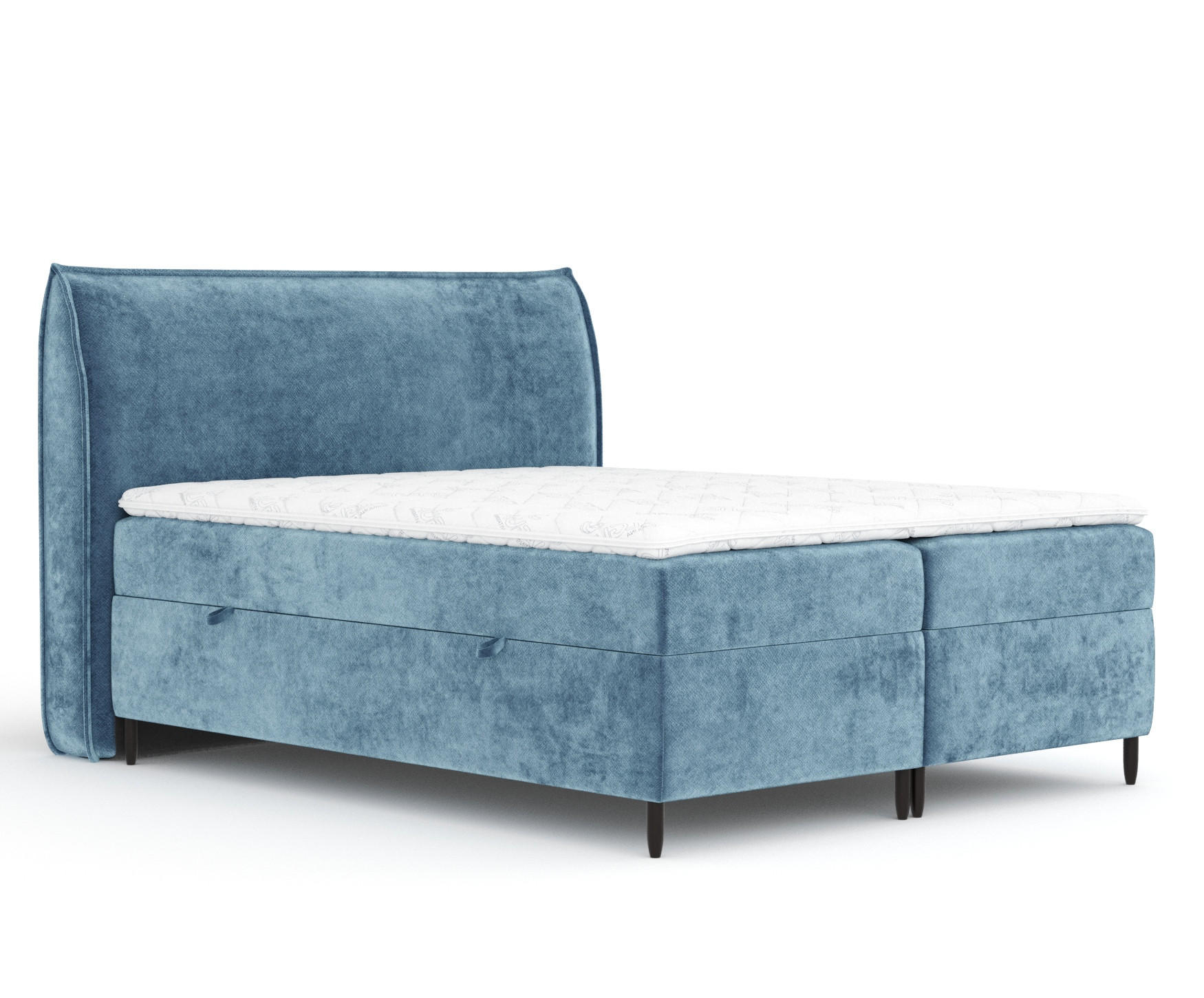 BOXBETT 180/200 cm Corvus, in Blau, Matratze, Topper, Bettkasten, H4 = sehr fest - Blau/Schwarz, Holz/Holzwerkstoff (180/200cm) - Maison de Reve