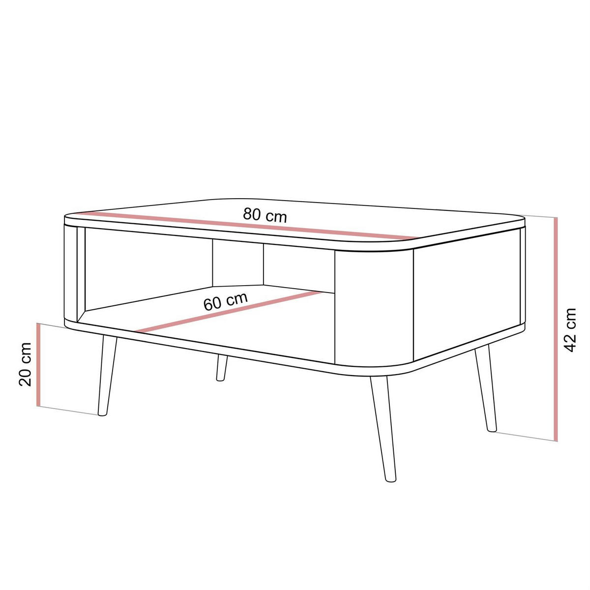 Couchtisch SHADOW mit Ablage unter der Tischplatte - Schwarz, Holzwerkstoff (60/80/42cm) - Lookway