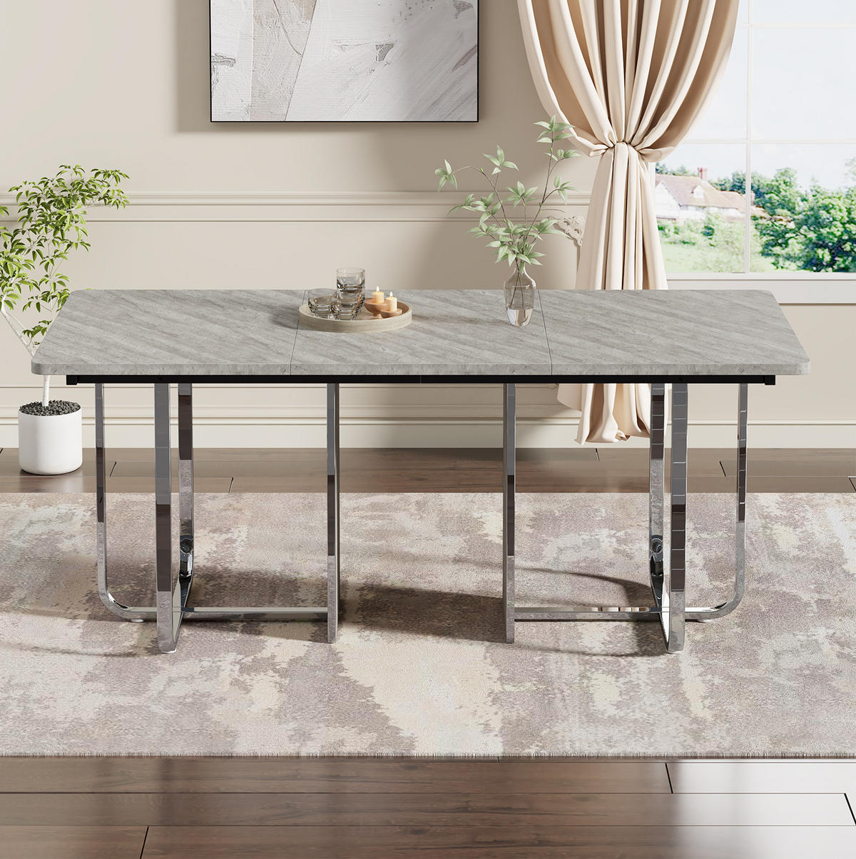 ESSTISCH 180/80/75 cm für 6-8 Personen mit MDF-Tischplatte und Metallbeinen, Grau/Silber - Grau, Holzwerkstoff (180/80/75cm) - Redom
