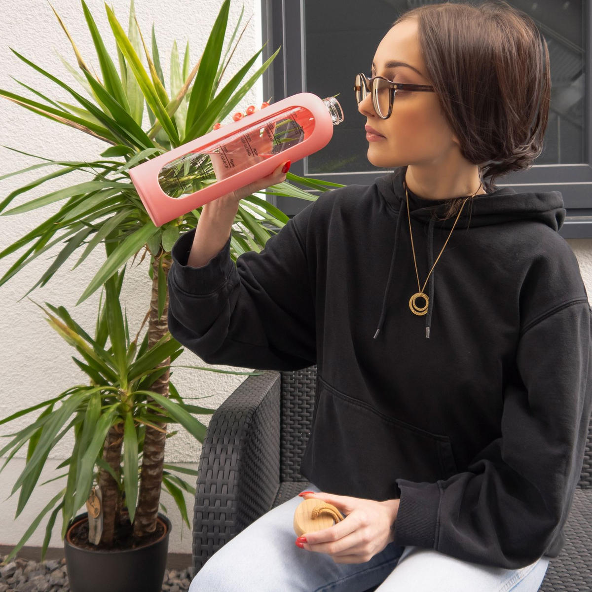 TRINKFLASCHE 900ml - Rosa, Glas (0.9L) - Intirilife