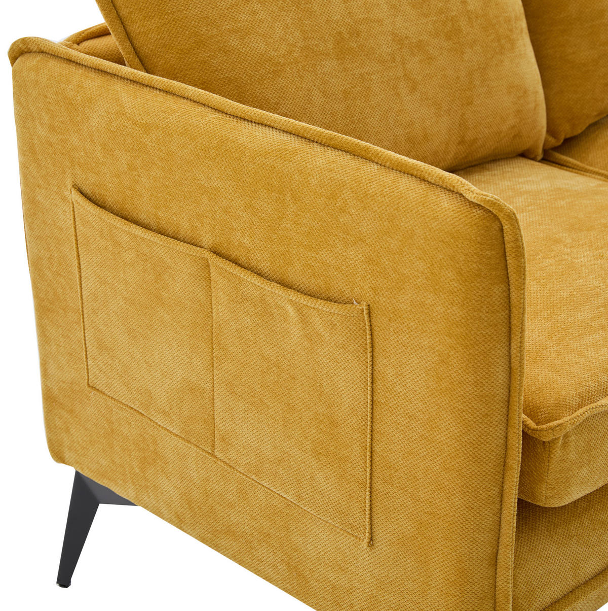 2-SITZER-SOFA aus Chenille 127x69x66 cm Gelb mit Handyhalter und Seitentaschen, kompakt für kleine Wohnräume - Gelb, Textil (69/66/127cm) - Modfu