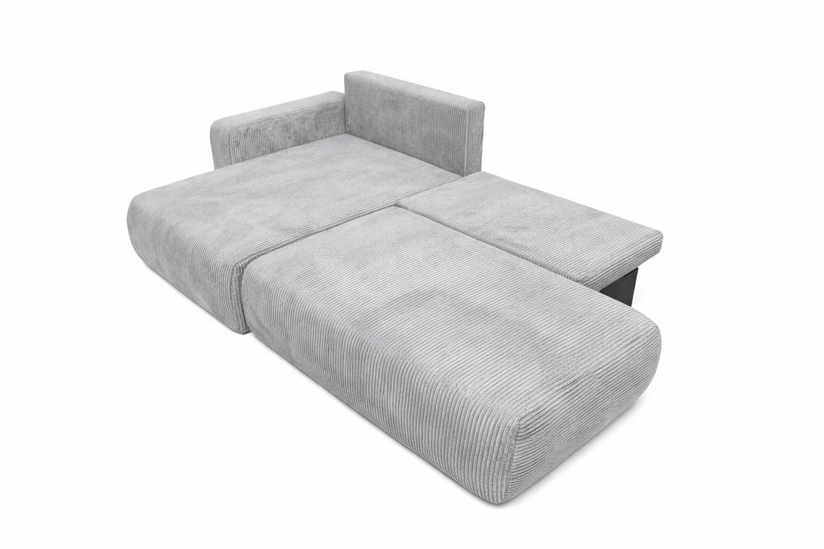 ECKSOFA Mit Schlaffunktion Und Bettkasten, Cordstoff Poso, Hellgrau, Links, OPEN XL - Hellgrau, Holz (262/145cm) - Kaiser Möbel