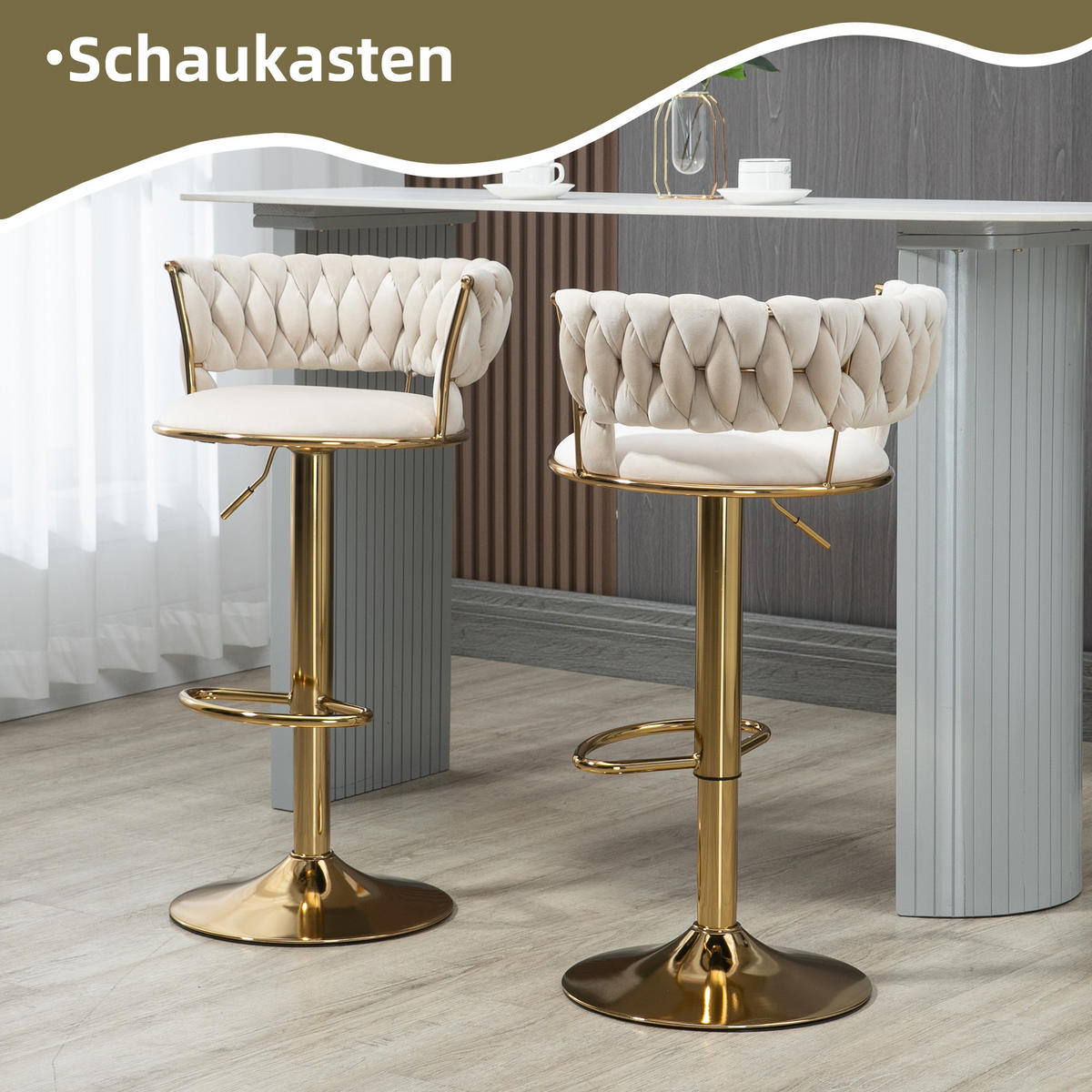 BARHOCKER 2er-Set 360° drehbar mit Samtbezug - Creme, Textil (54/78/46cm)