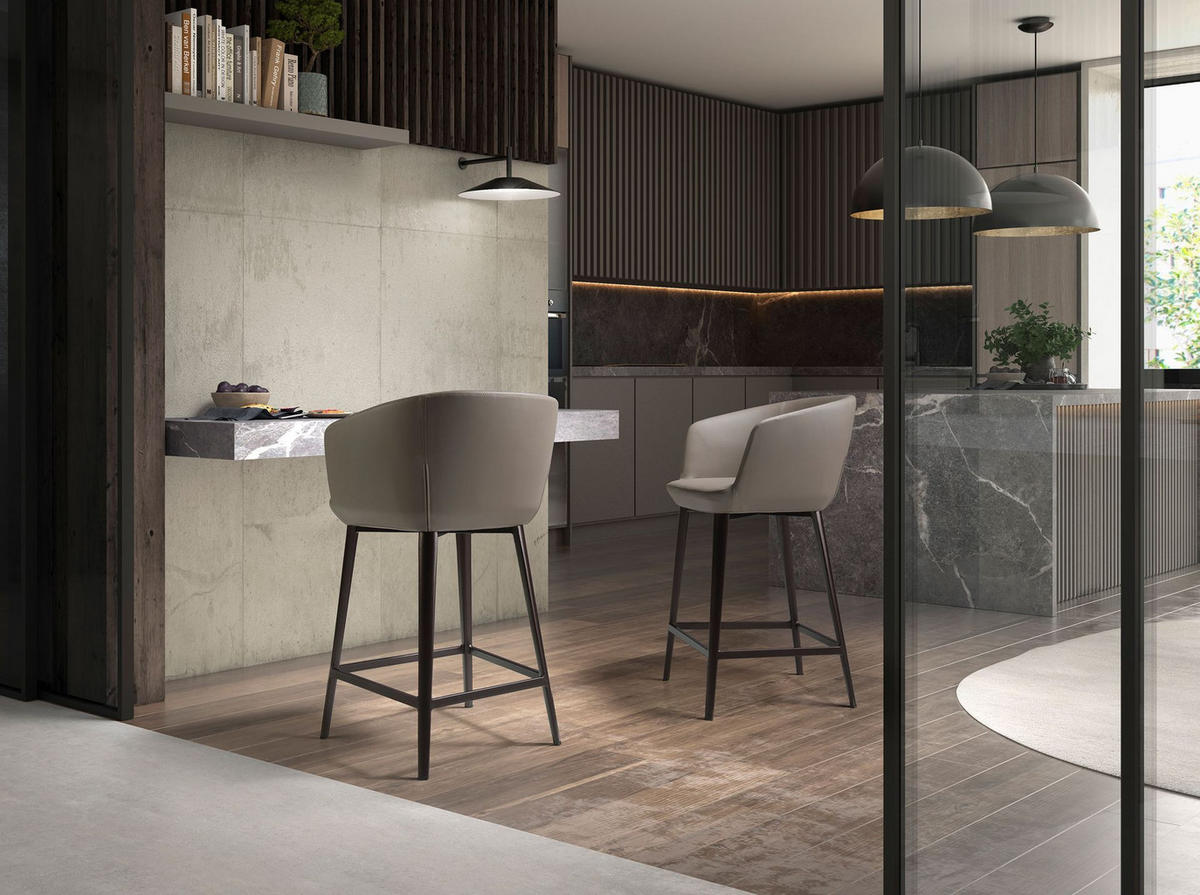 BARHOCKER Grauer Kunstlederhocker 56/53/91 cm - Braun/Grau, Leder (56/91/53cm) - ANGEL CERDA