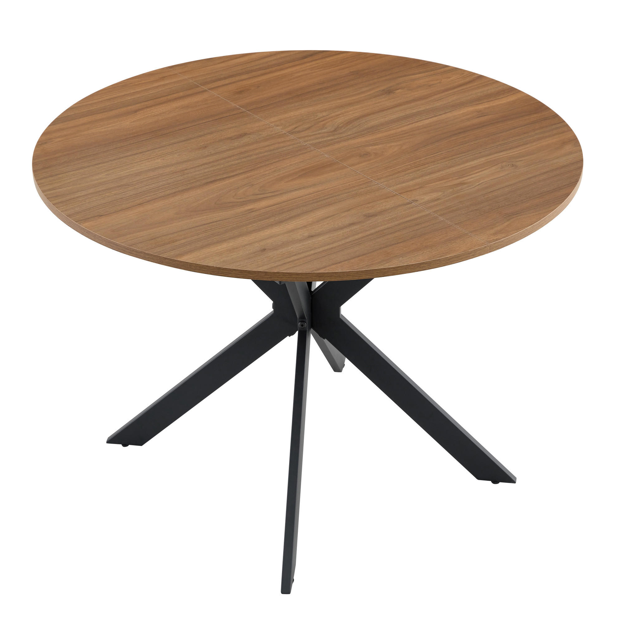 ESSTISCH aus MDF und Metall 137x137x76 cm Schwarz/Walnussfarben ausziehbar mit runder Tischplatte und stabilem Dreibein-Gestell - Walnussfarben, Metall (137/137/76cm) - Modfu