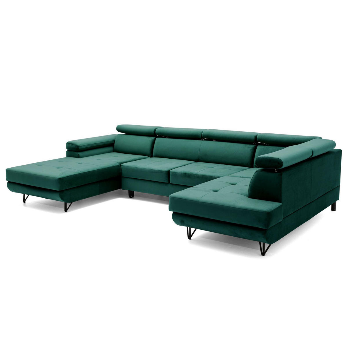 ECKSOFA U-Form JUNIOR U Rechts mit Schlaffunktion 128x254 Velours Dunkelgrün - Dunkelgrün/Schwarz, Holz/Textil (184/90/323cm) - Muffo