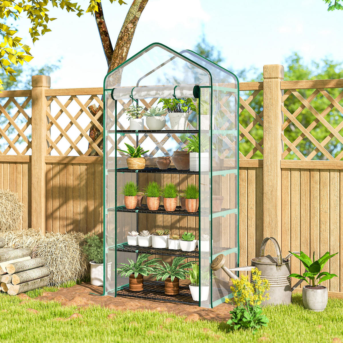 GEWÄCHSHAUS DE-12065 5 Etagen mit Rolltür Transparent - Transparent, Kunststoff (49/193/90cm) - ComfortXL